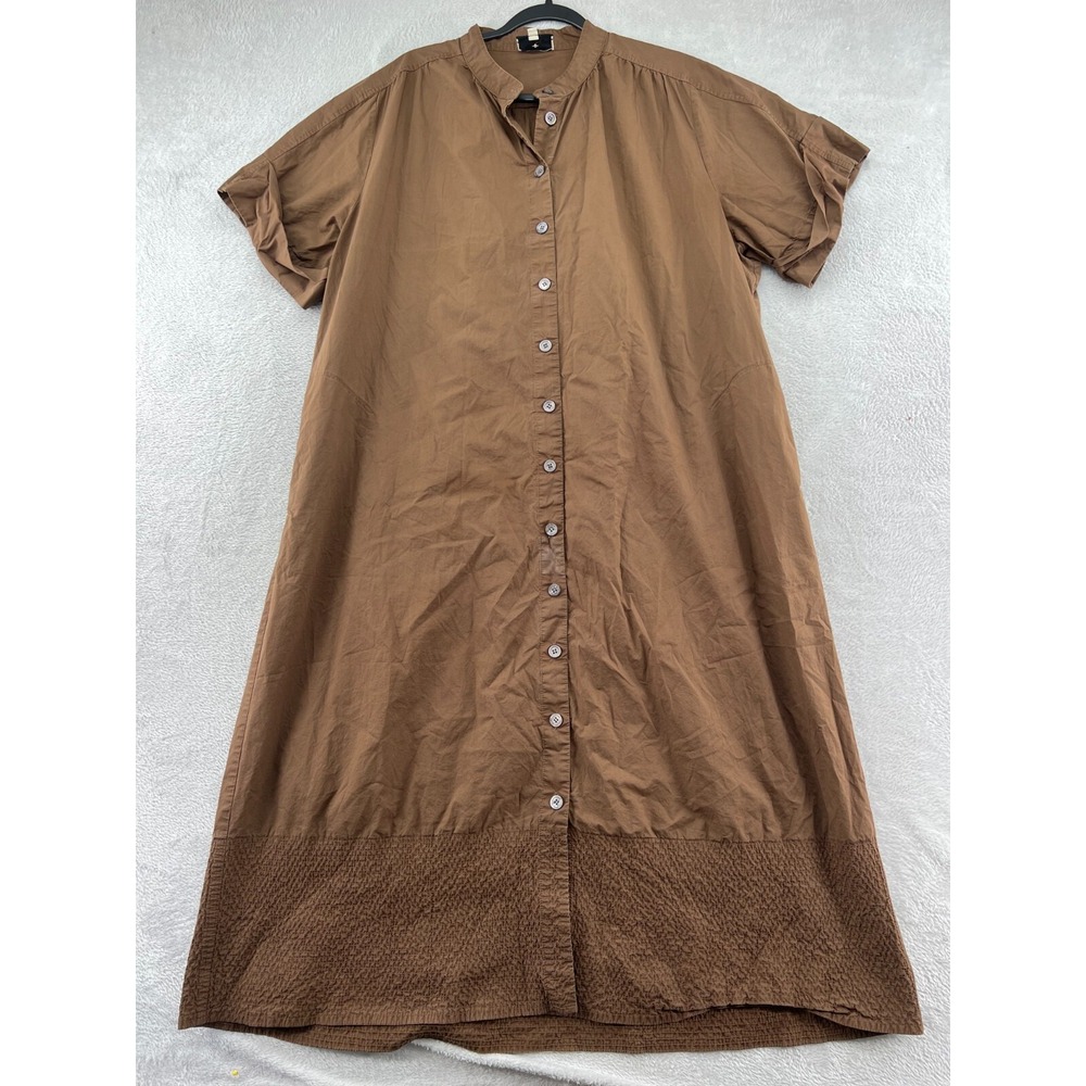 Tuckernuck Shirt Dress Women's XXL Brown Cotton Smocked Hem Button Down